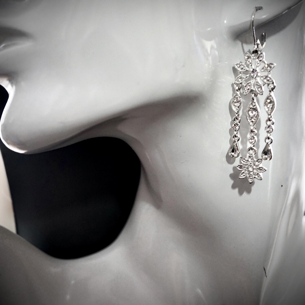 Sparkling Crystal & Silvertone Earrings